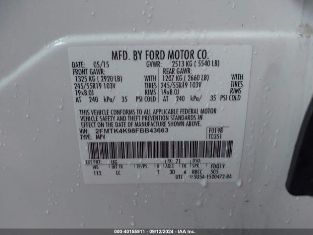 Photo 8 VIN: 2FMTK4K98FBB43663 - FORD EDGE 