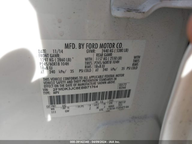 Photo 8 VIN: 2FMVK3JC8EBB71764 - FORD EDGE 