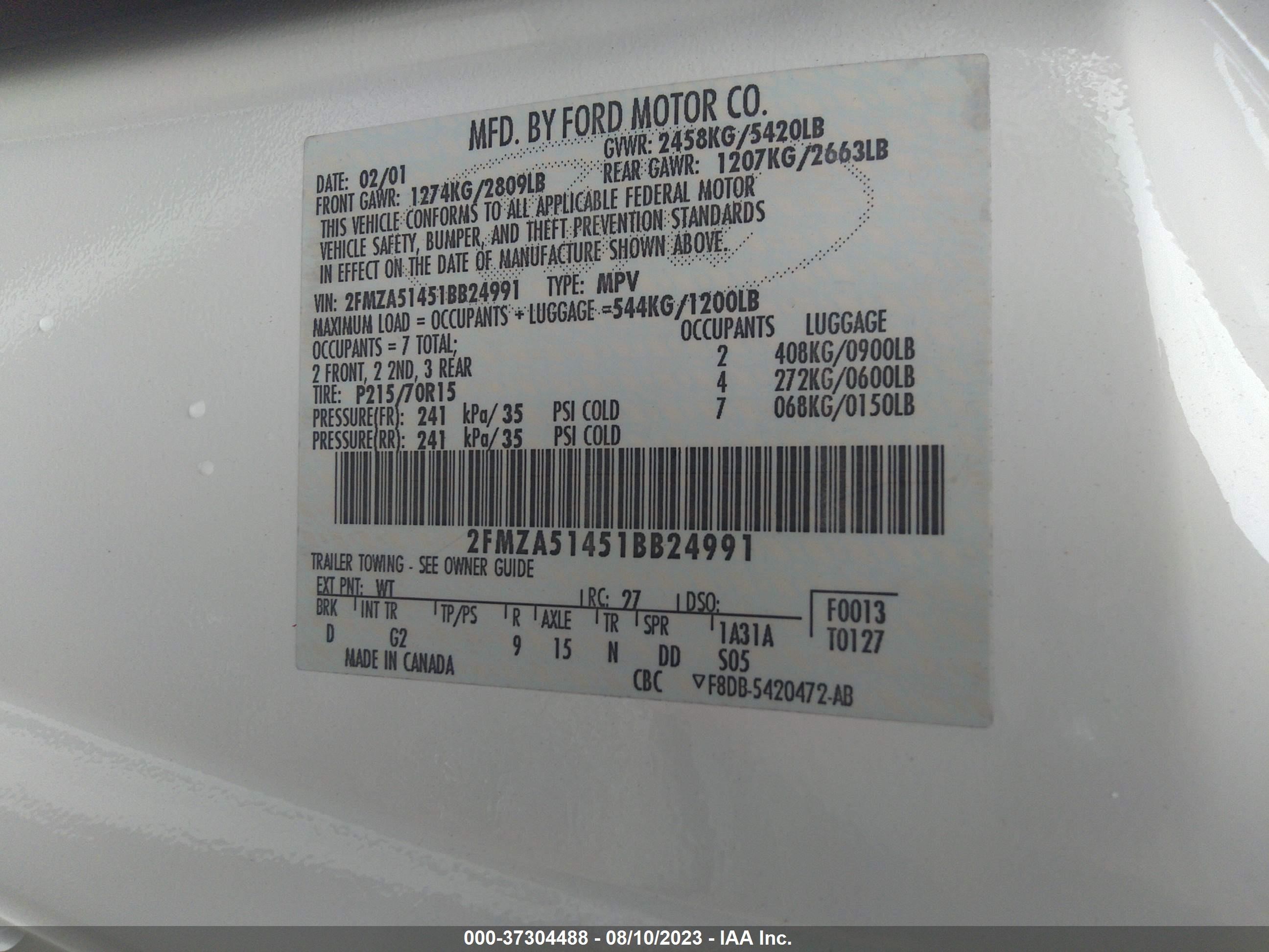 Photo 8 VIN: 2FMZA51451BB24991 - FORD WINDSTAR 