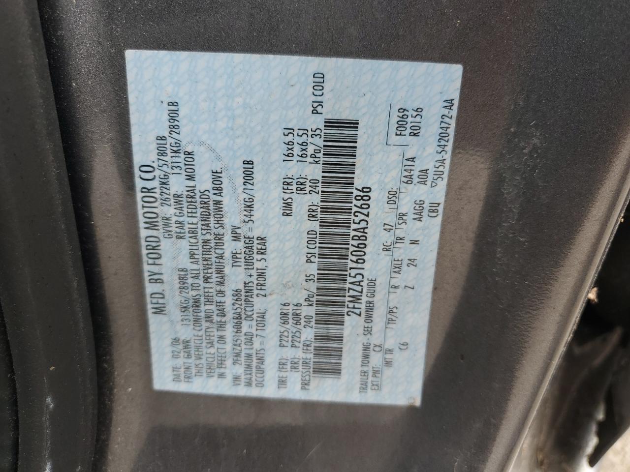 Photo 12 VIN: 2FMZA51606BA52686 - FORD FREESTAR 