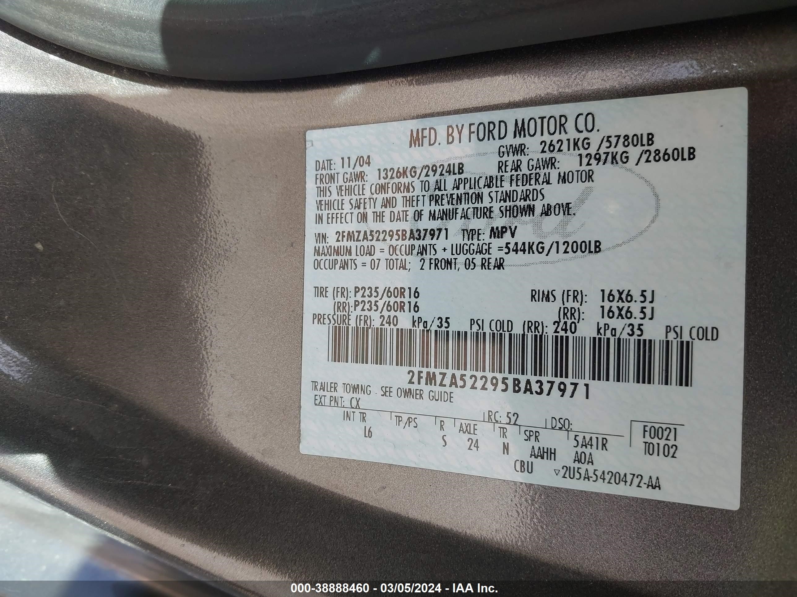 Photo 8 VIN: 2FMZA52295BA37971 - FORD FREESTAR 