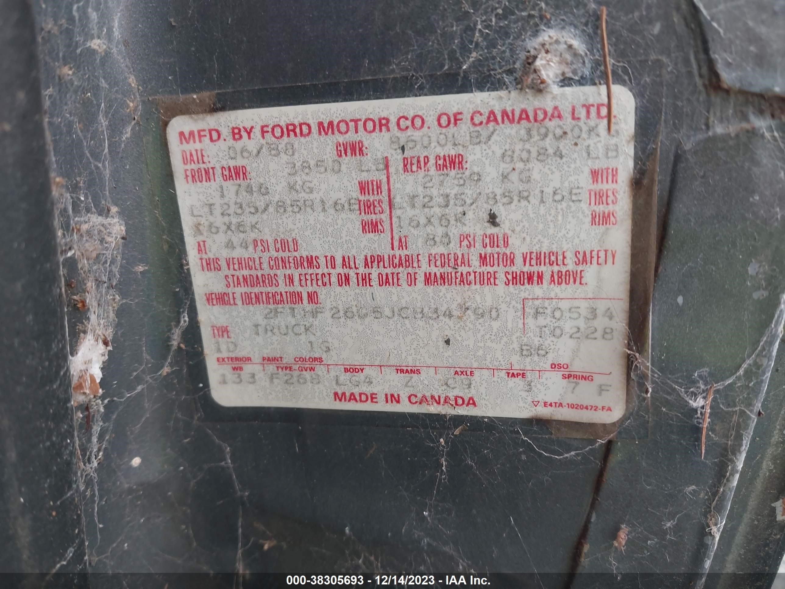 Photo 8 VIN: 2FTHF26G5JCB34790 - FORD F250 