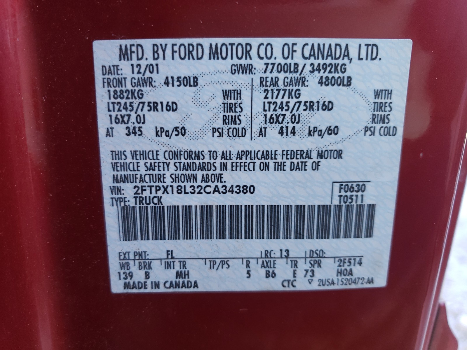 Photo 9 VIN: 2FTPX18L32CA34380 - FORD F150 