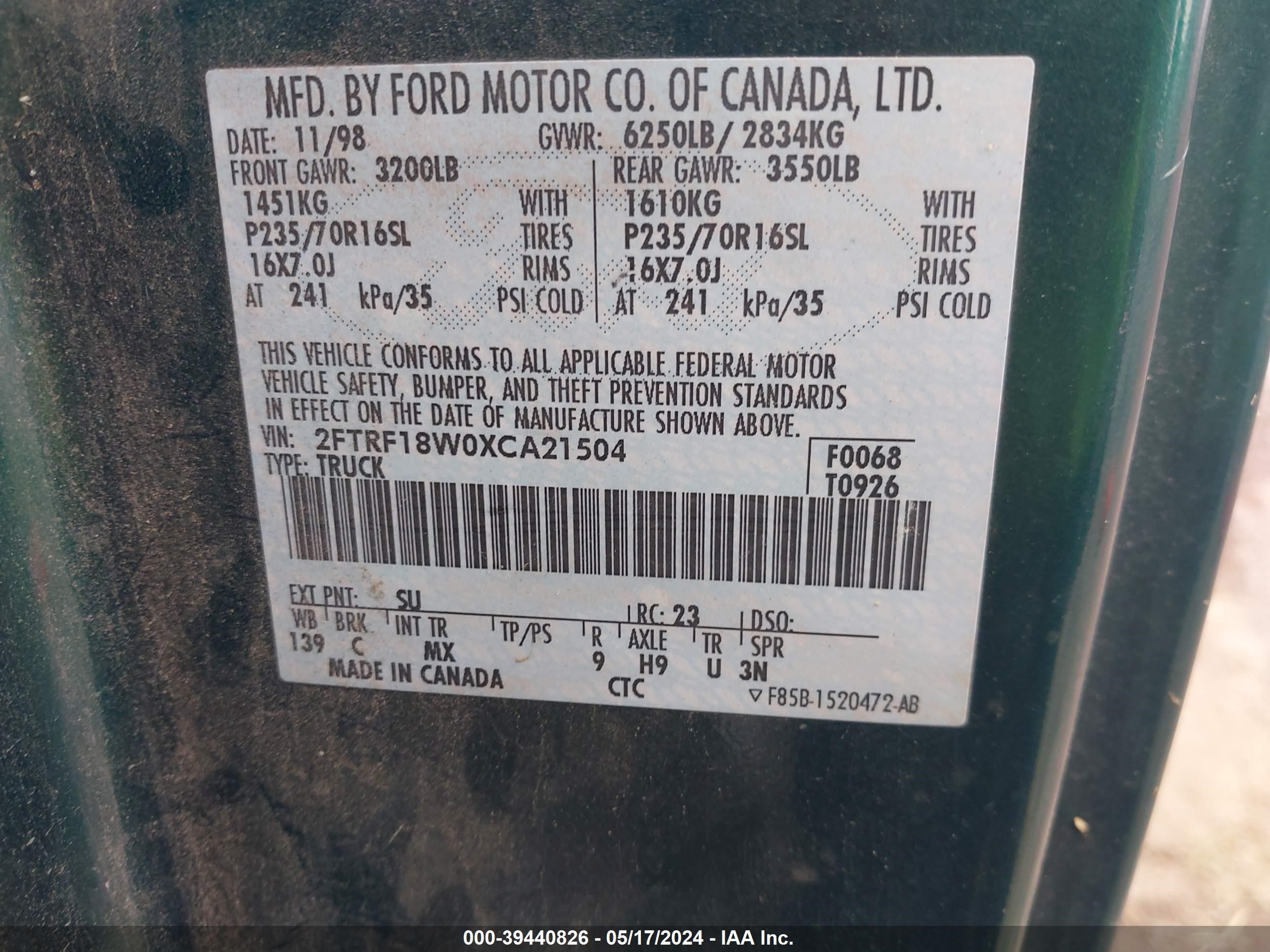 Photo 8 VIN: 2FTRF18W0XCA21504 - FORD F-150 