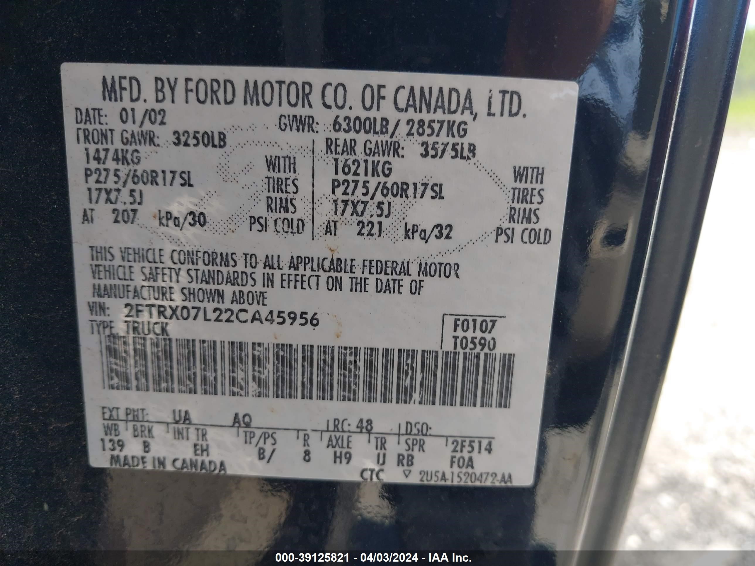 Photo 8 VIN: 2FTRX07L22CA45956 - FORD F-150 