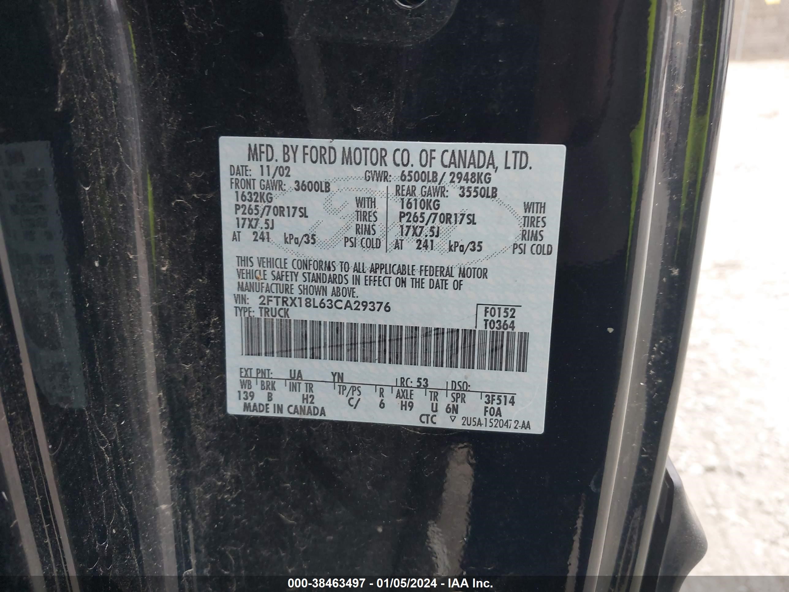 Photo 8 VIN: 2FTRX18L63CA29376 - FORD F-150 