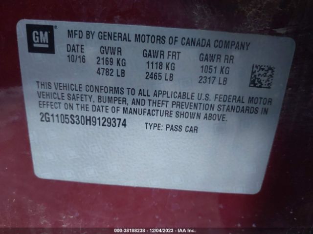 Photo 8 VIN: 2G1105S30H9129374 - CHEVROLET IMPALA 