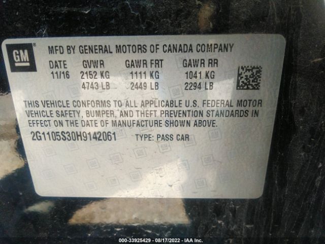 Photo 8 VIN: 2G1105S30H9142061 - CHEVROLET IMPALA 