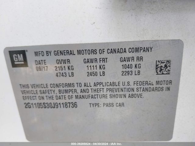 Photo 8 VIN: 2G1105S30J9118736 - CHEVROLET IMPALA 