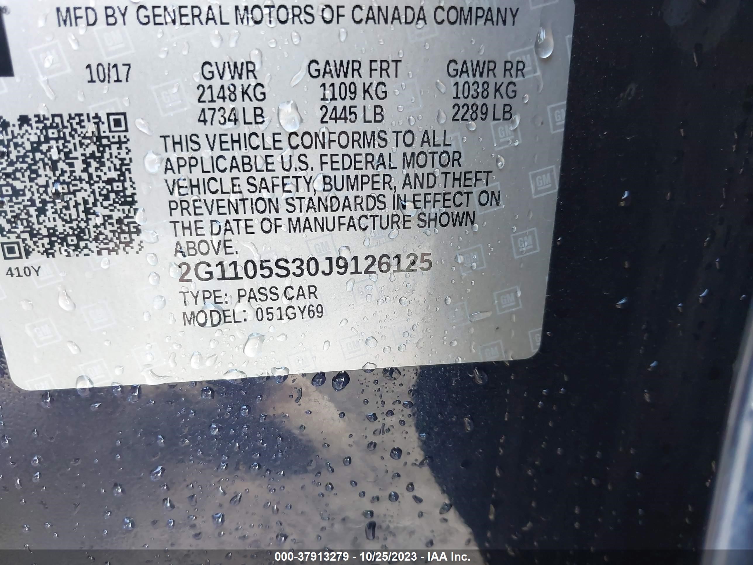 Photo 8 VIN: 2G1105S30J9126125 - CHEVROLET IMPALA 