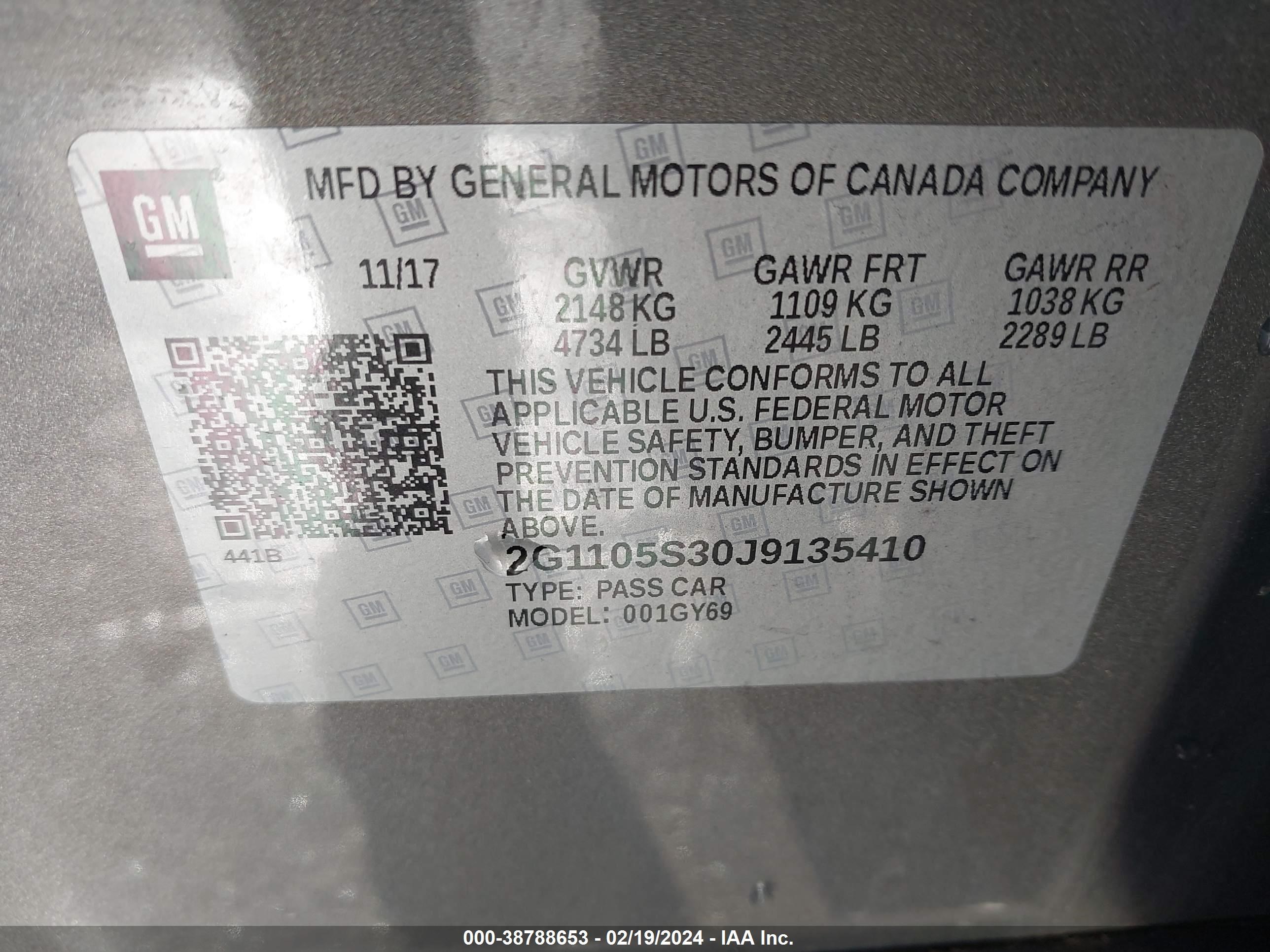 Photo 8 VIN: 2G1105S30J9135410 - CHEVROLET IMPALA 