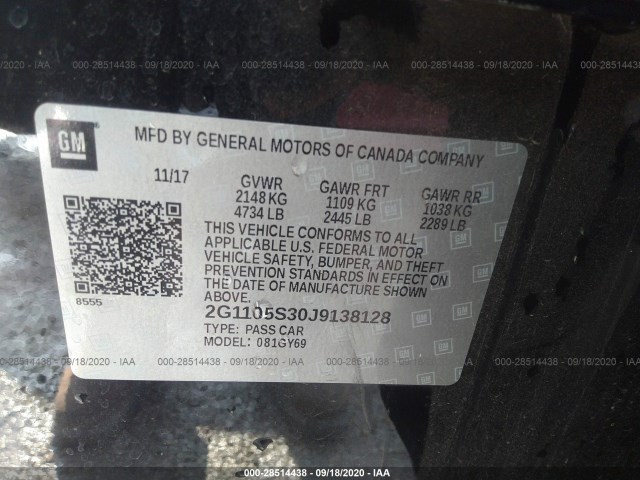 Photo 8 VIN: 2G1105S30J9138128 - CHEVROLET IMPALA 