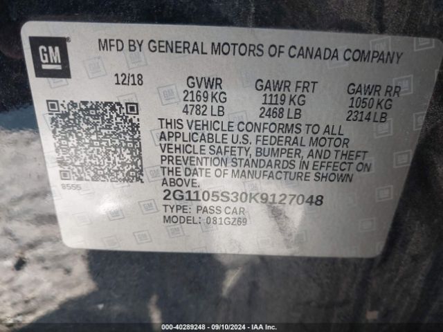 Photo 8 VIN: 2G1105S30K9127048 - CHEVROLET IMPALA 