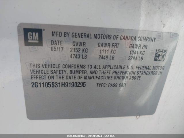 Photo 8 VIN: 2G1105S31H9190295 - CHEVROLET IMPALA 