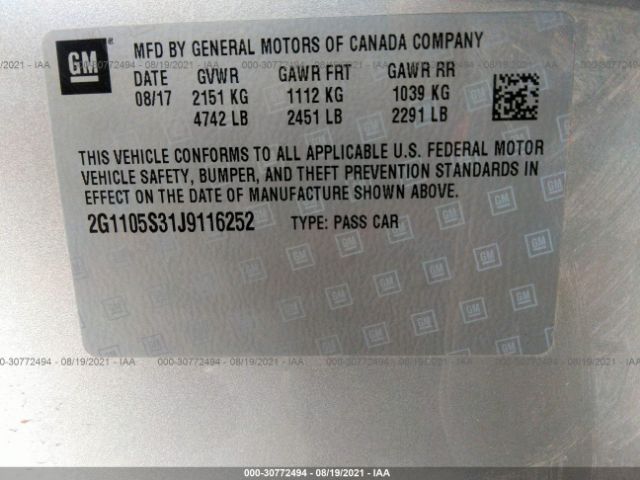 Photo 8 VIN: 2G1105S31J9116252 - CHEVROLET IMPALA 