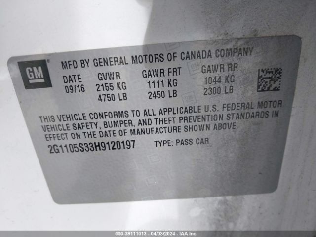 Photo 8 VIN: 2G1105S33H9120197 - CHEVROLET IMPALA 