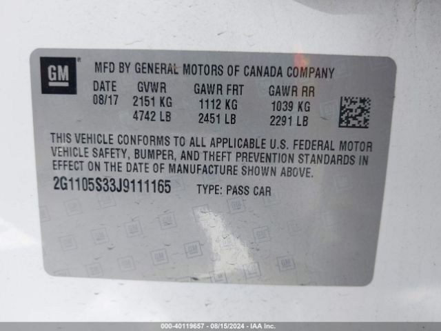 Photo 8 VIN: 2G1105S33J9111165 - CHEVROLET IMPALA 