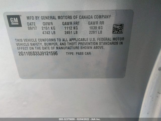 Photo 8 VIN: 2G1105S33J9121596 - CHEVROLET IMPALA 