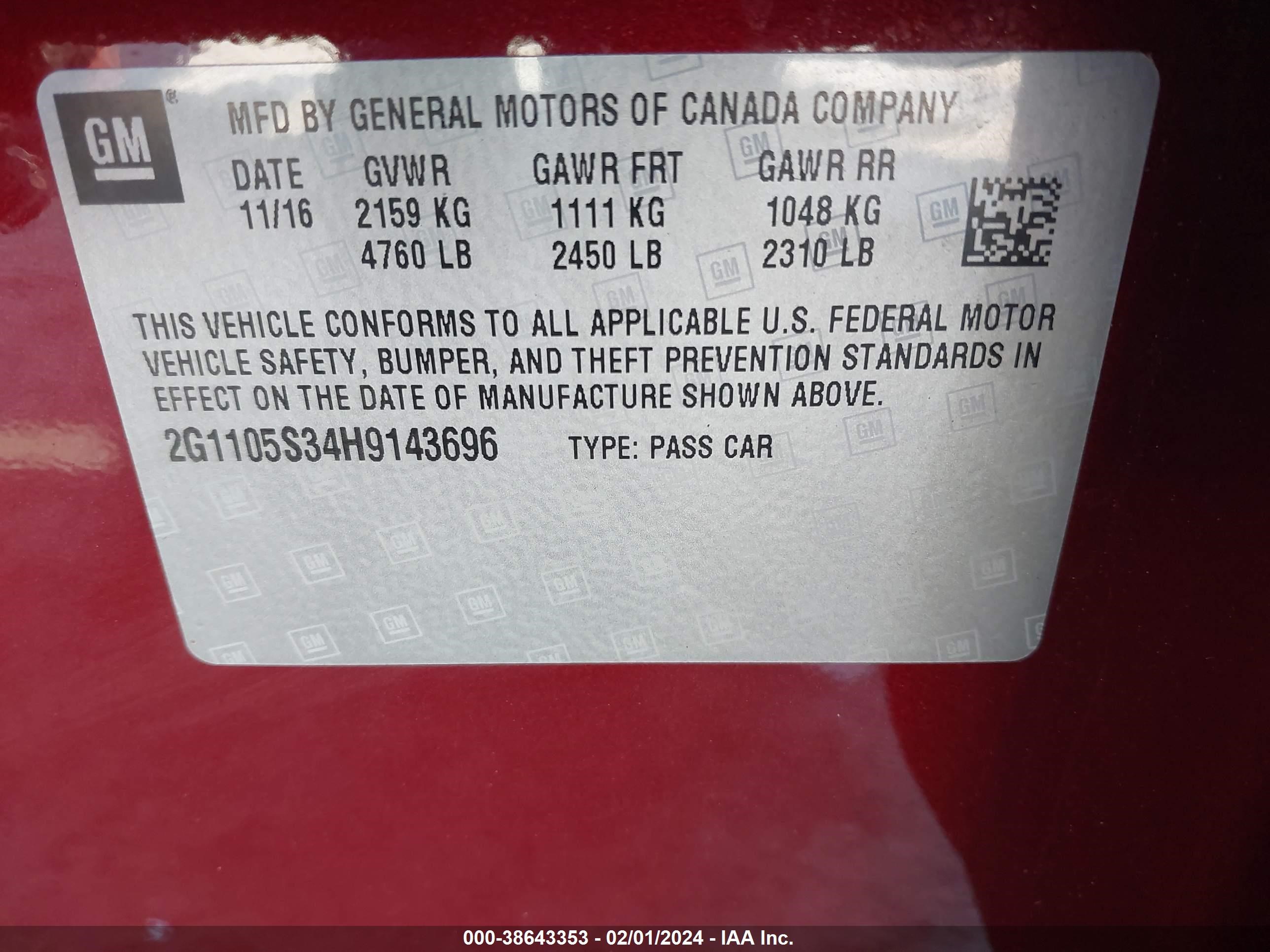 Photo 8 VIN: 2G1105S34H9143696 - CHEVROLET IMPALA 