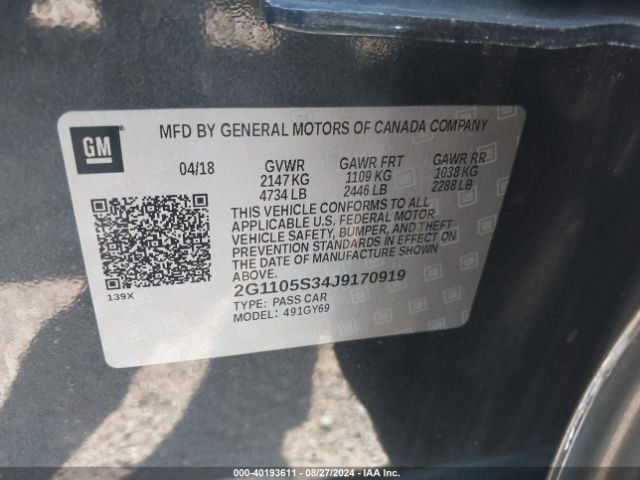 Photo 8 VIN: 2G1105S34J9170919 - CHEVROLET IMPALA 