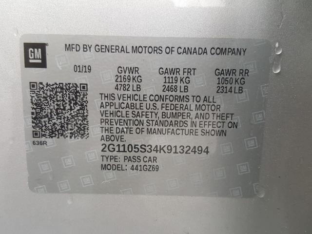 Photo 9 VIN: 2G1105S34K9132494 - CHEVROLET IMPALA PRE 