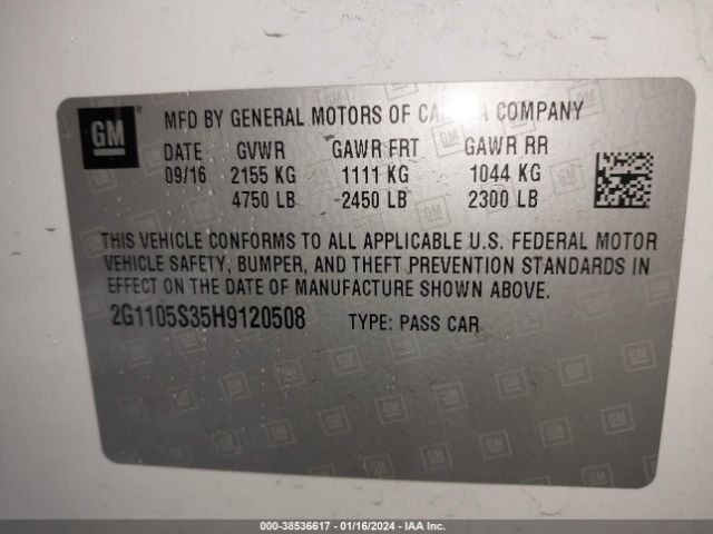 Photo 8 VIN: 2G1105S35H9120508 - CHEVROLET IMPALA 