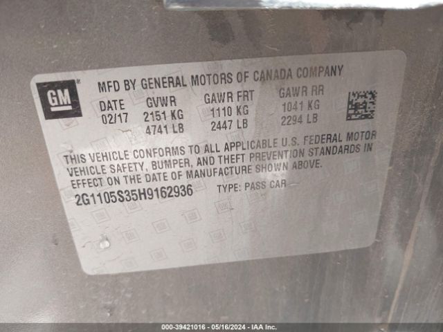 Photo 8 VIN: 2G1105S35H9162936 - CHEVROLET IMPALA 