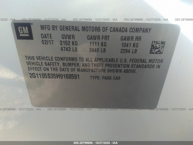 Photo 8 VIN: 2G1105S35H9168591 - CHEVROLET IMPALA 