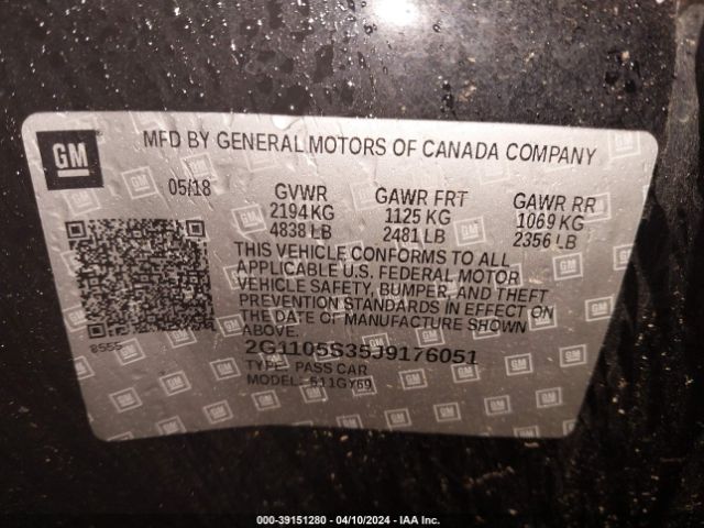 Photo 8 VIN: 2G1105S35J9176051 - CHEVROLET IMPALA 