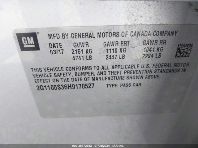 Photo 8 VIN: 2G1105S36H9170527 - CHEVROLET IMPALA 