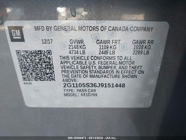 Photo 8 VIN: 2G1105S36J9151448 - CHEVROLET IMPALA LT 