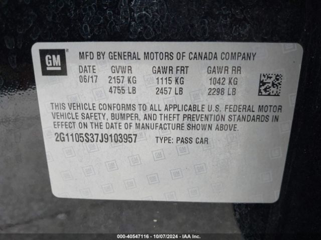 Photo 8 VIN: 2G1105S37J9103957 - CHEVROLET IMPALA 