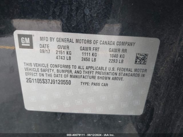 Photo 8 VIN: 2G1105S37J9120550 - CHEVROLET IMPALA 