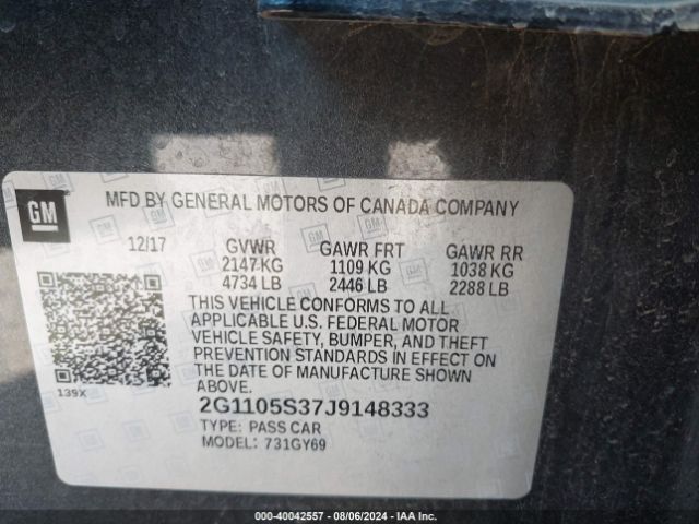 Photo 8 VIN: 2G1105S37J9148333 - CHEVROLET IMPALA 