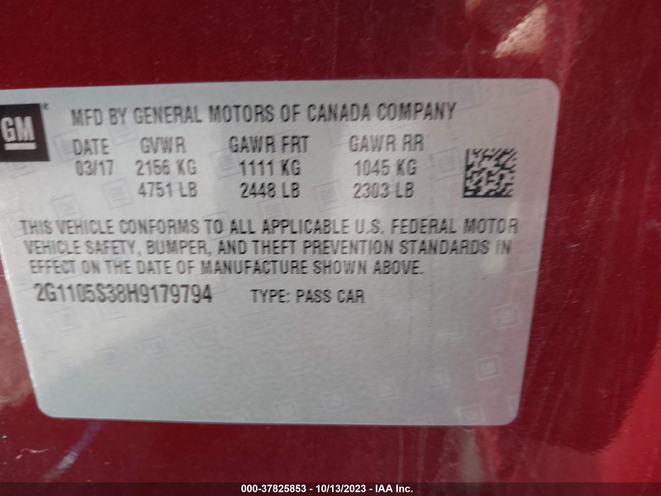 Photo 8 VIN: 2G1105S38H9179794 - CHEVROLET IMPALA 