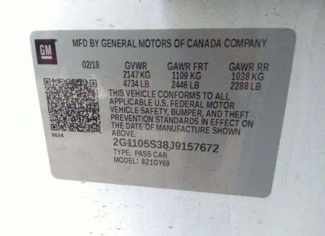 Photo 8 VIN: 2G1105S38J9157672 - CHEVROLET IMPALA 