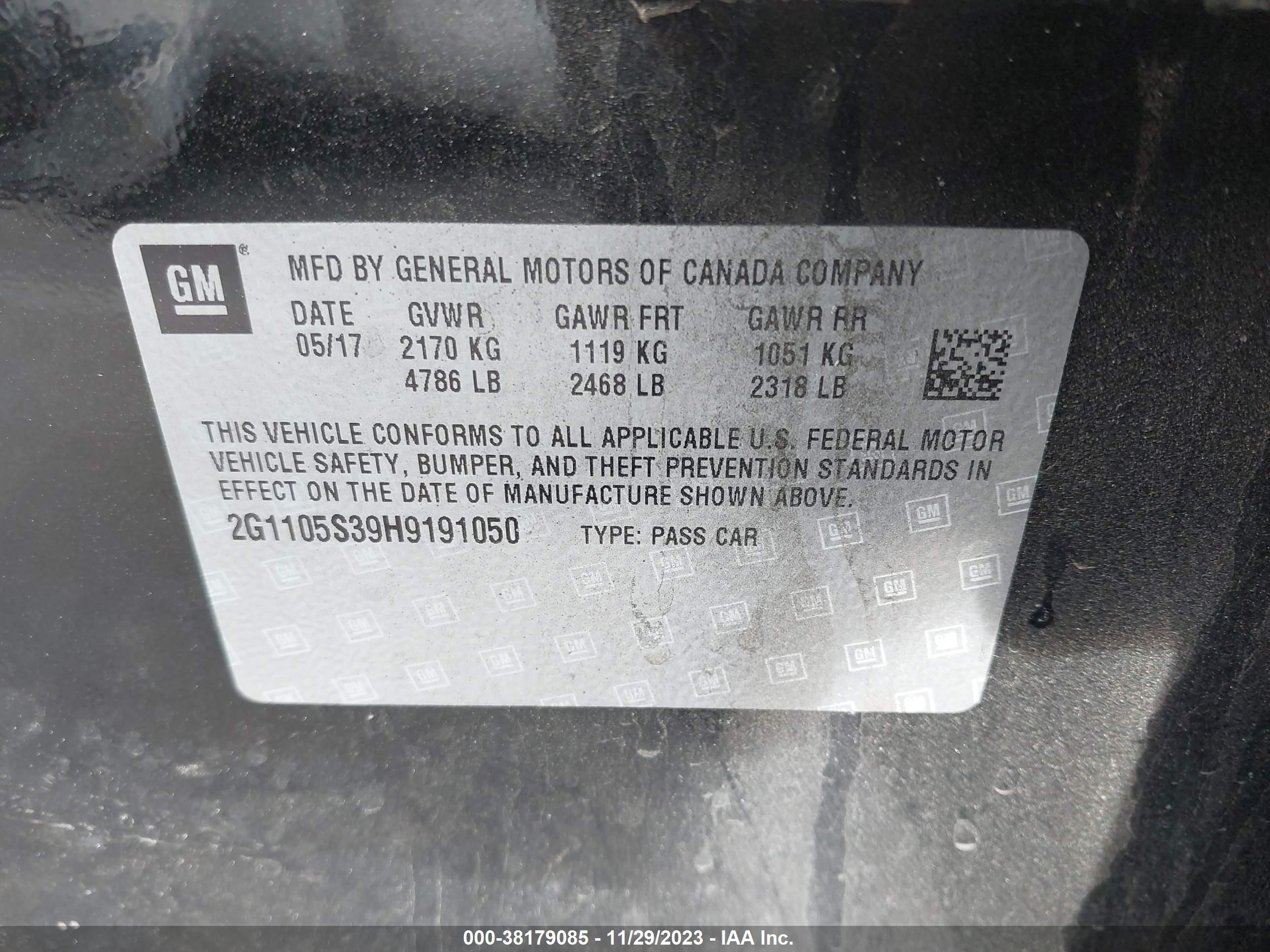 Photo 8 VIN: 2G1105S39H9191050 - CHEVROLET IMPALA 