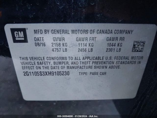 Photo 8 VIN: 2G1105S3XH9105230 - CHEVROLET IMPALA 