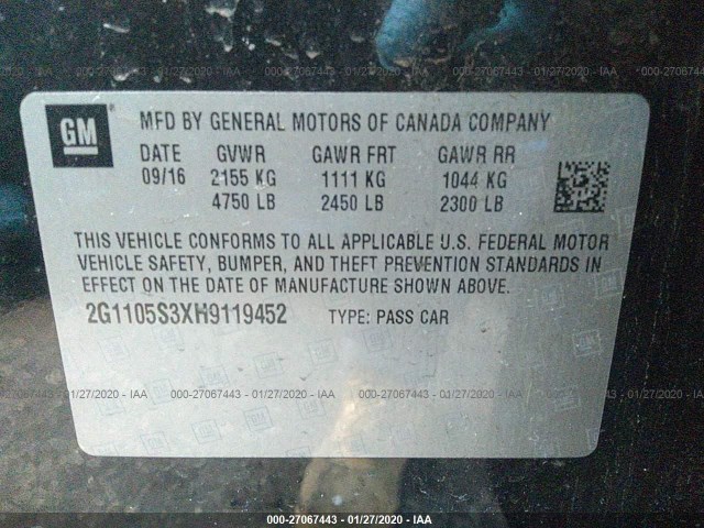 Photo 8 VIN: 2G1105S3XH9119452 - CHEVROLET IMPALA 