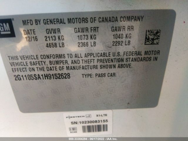 Photo 8 VIN: 2G1105SA1H9152628 - CHEVROLET IMPALA 