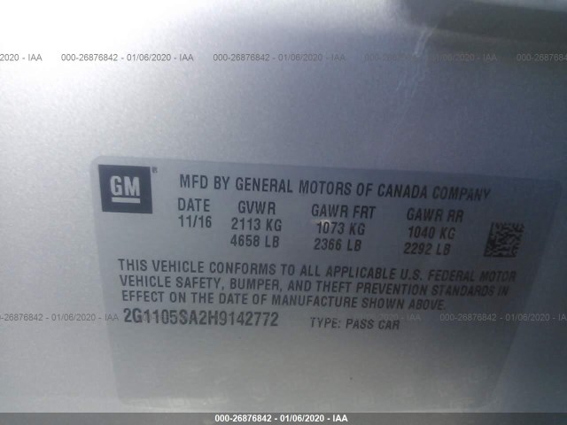 Photo 8 VIN: 2G1105SA2H9142772 - CHEVROLET IMPALA 