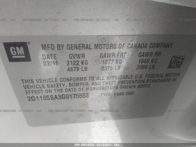 Photo 8 VIN: 2G1105SA3G9175553 - CHEVROLET IMPALA 