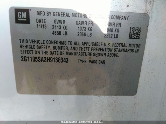 Photo 8 VIN: 2G1105SA3H9138343 - CHEVROLET IMPALA 