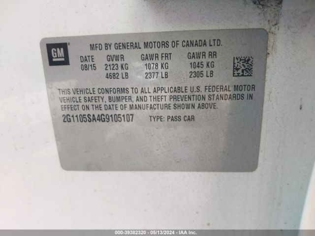 Photo 8 VIN: 2G1105SA4G9105107 - CHEVROLET IMPALA 