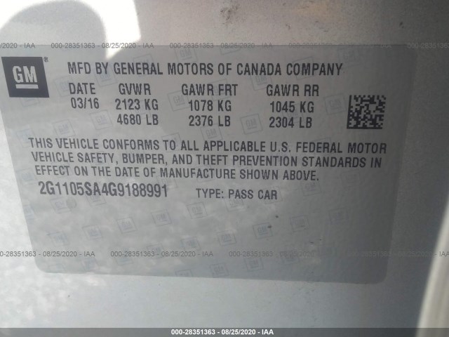 Photo 8 VIN: 2G1105SA4G9188991 - CHEVROLET IMPALA 