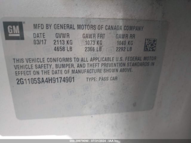 Photo 8 VIN: 2G1105SA4H9174901 - CHEVROLET IMPALA 