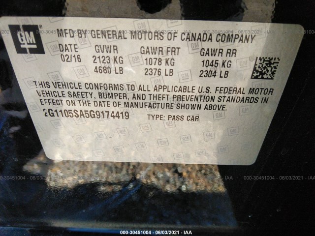 Photo 8 VIN: 2G1105SA5G9174419 - CHEVROLET IMPALA 