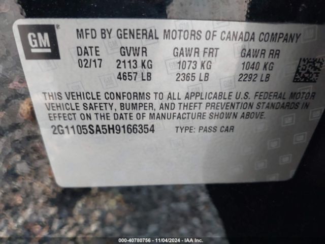 Photo 8 VIN: 2G1105SA5H9166354 - CHEVROLET IMPALA 