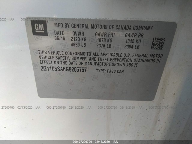 Photo 8 VIN: 2G1105SA6G9205757 - CHEVROLET IMPALA 