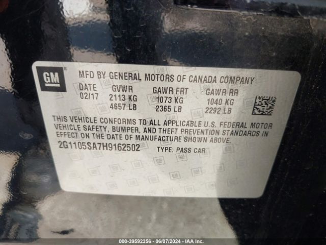 Photo 8 VIN: 2G1105SA7H9162502 - CHEVROLET IMPALA 